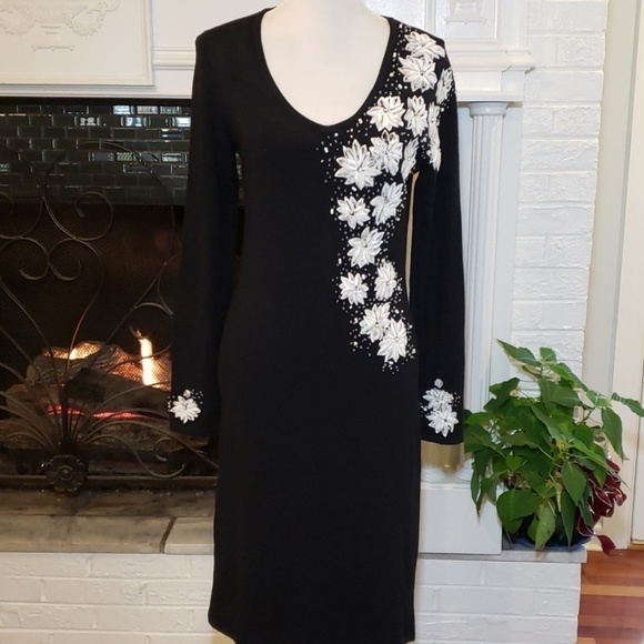Felicity Sweater Holiday Poinsettias Sweater Dress - Picture 1 of 8